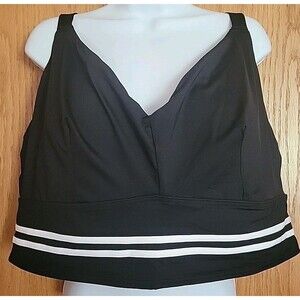 Swim Top Black 22W V-Neck Midkini 2X Lands End Solid Crop Bikini Underwire S809